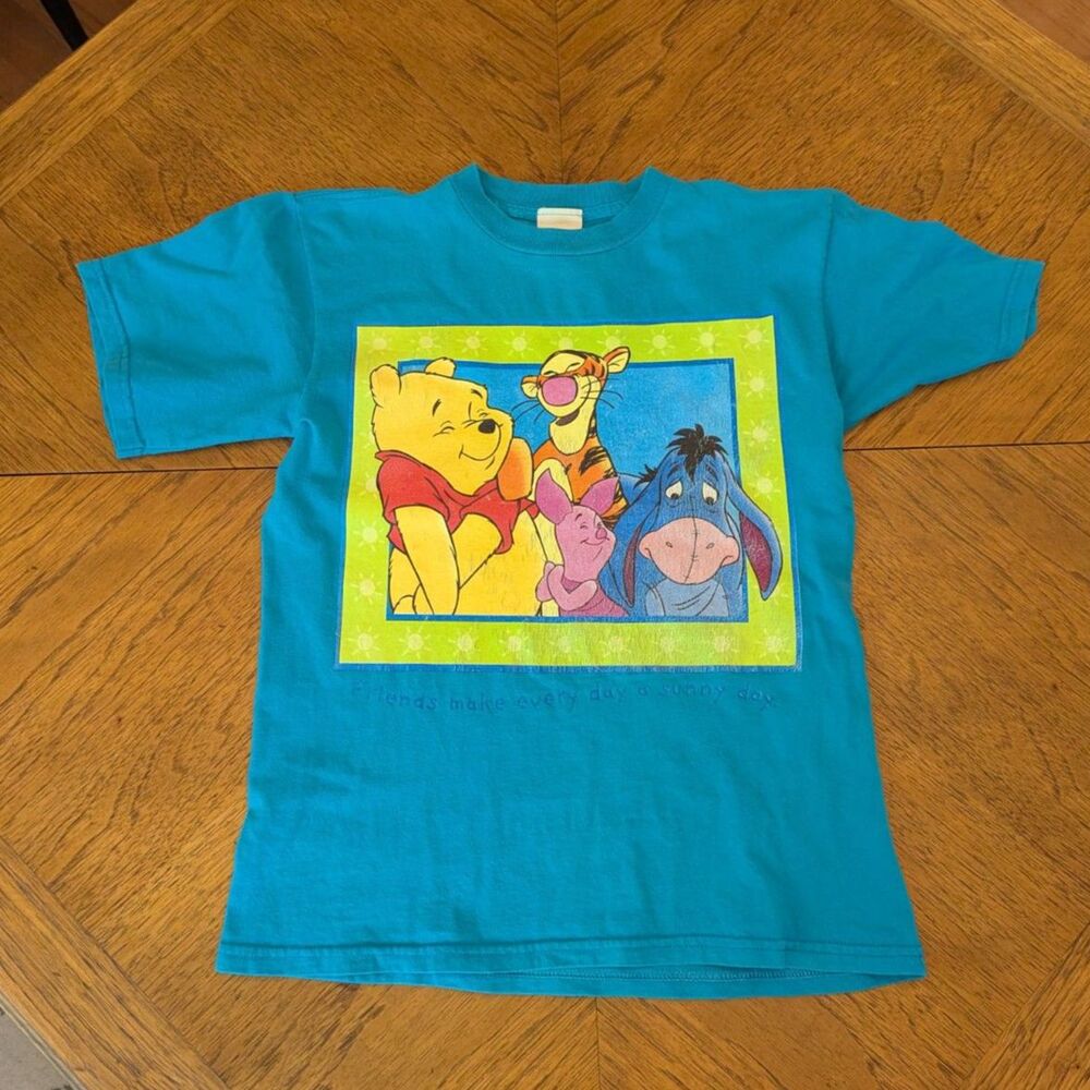 Vintage Disney Pooh Tigger Piglet Eeyore Graphic T-Shirt Teal Blue Kidcore